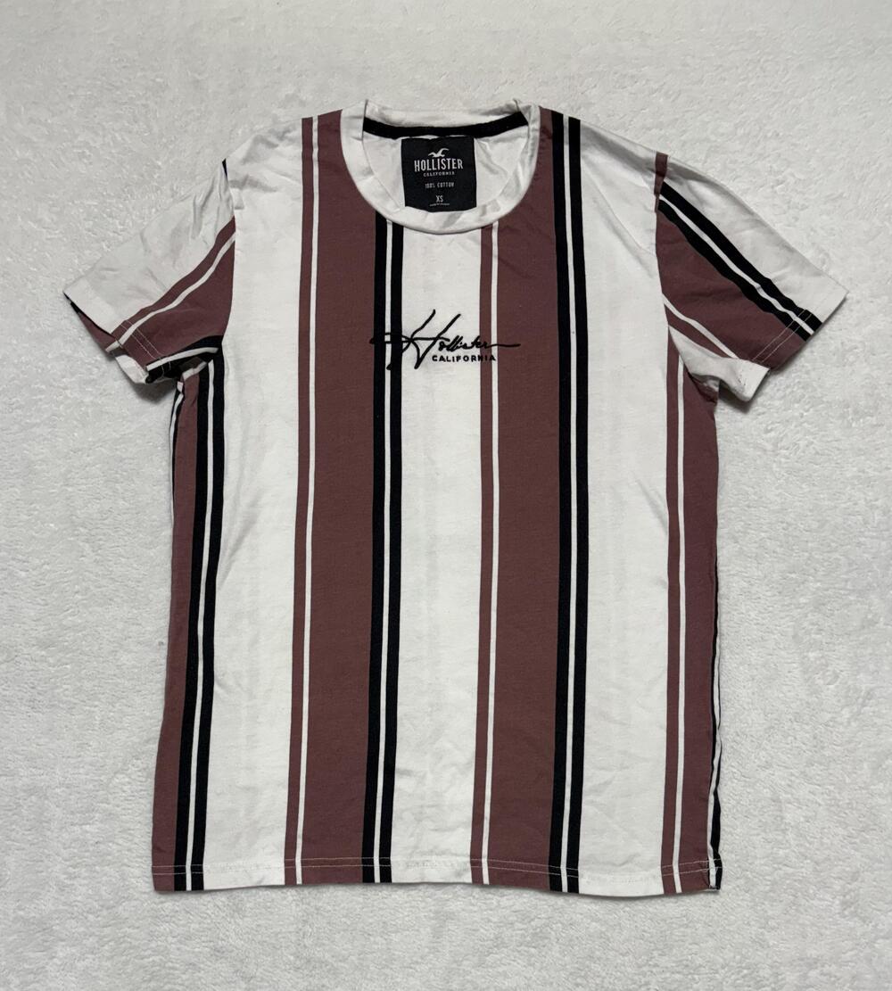 Hollister Shirt Mens XS Vertical Stripe Logo Crewneck Cotton Casual